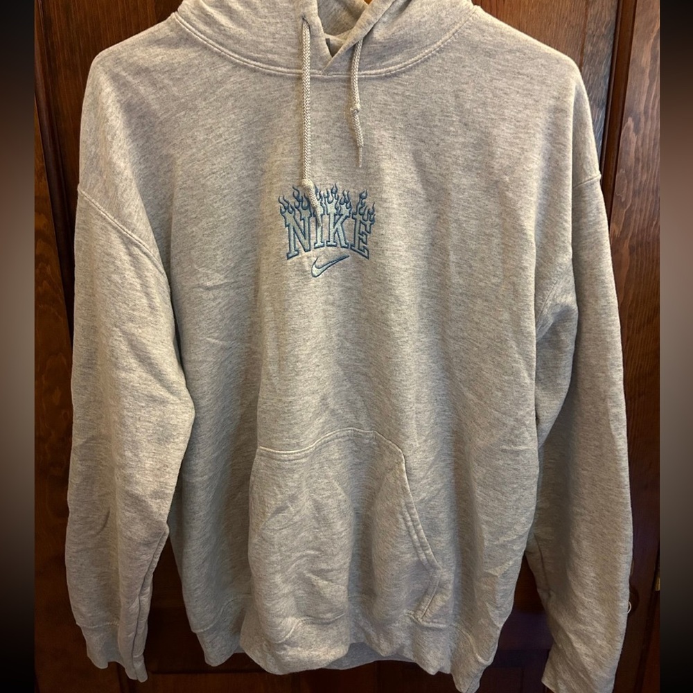 Custom Nike Blue Flame Gray Hoodie